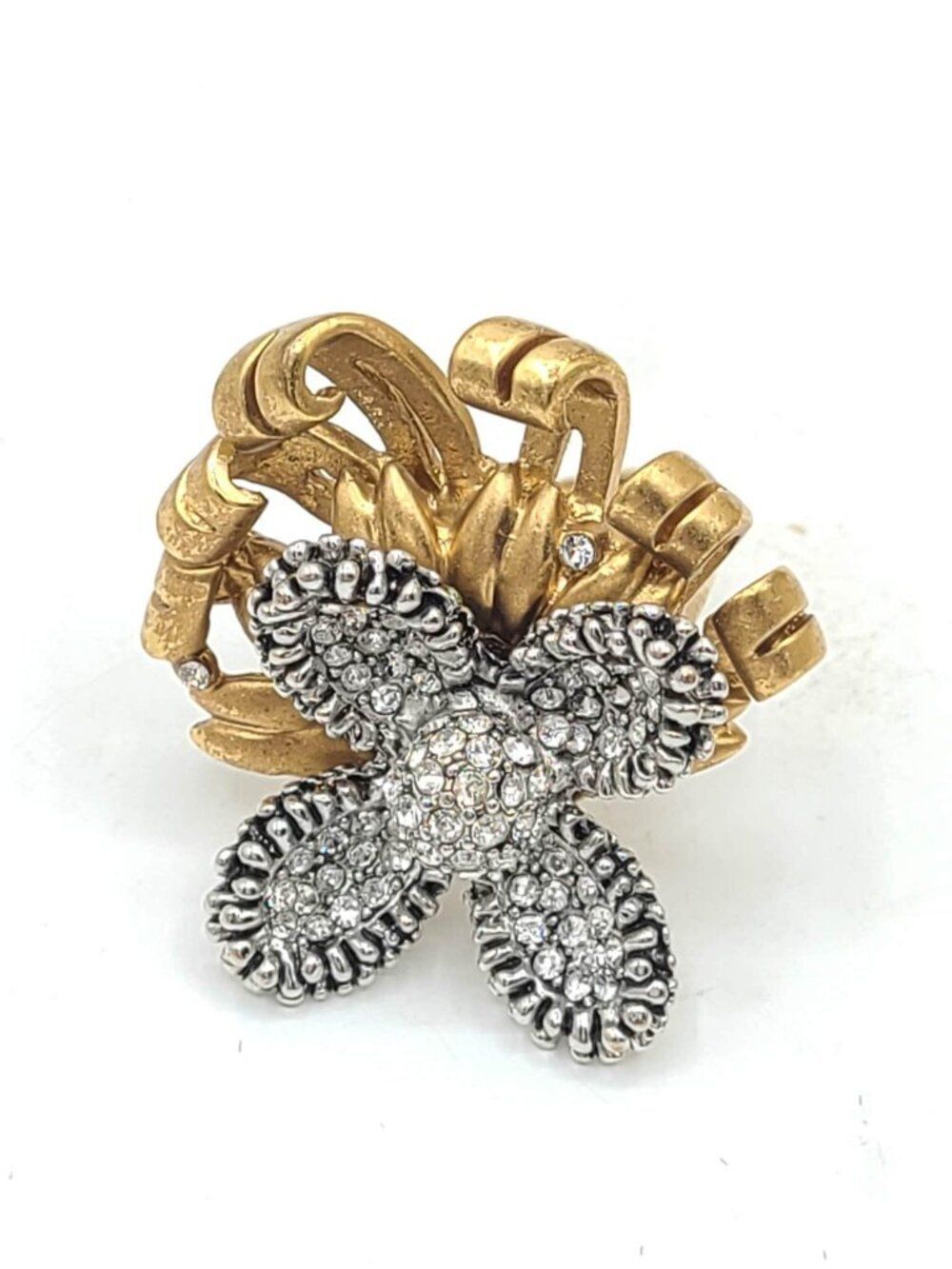 J Crew Gold Tone Pave Crystal Ring size 7